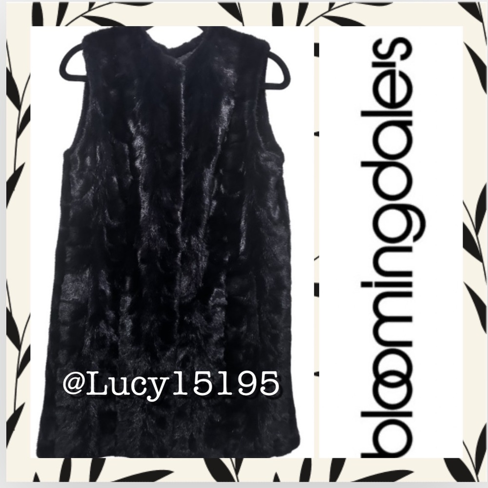 NWOT Bloomingdales Fur Department Genuine Dyed Black & Dark Navy Vest